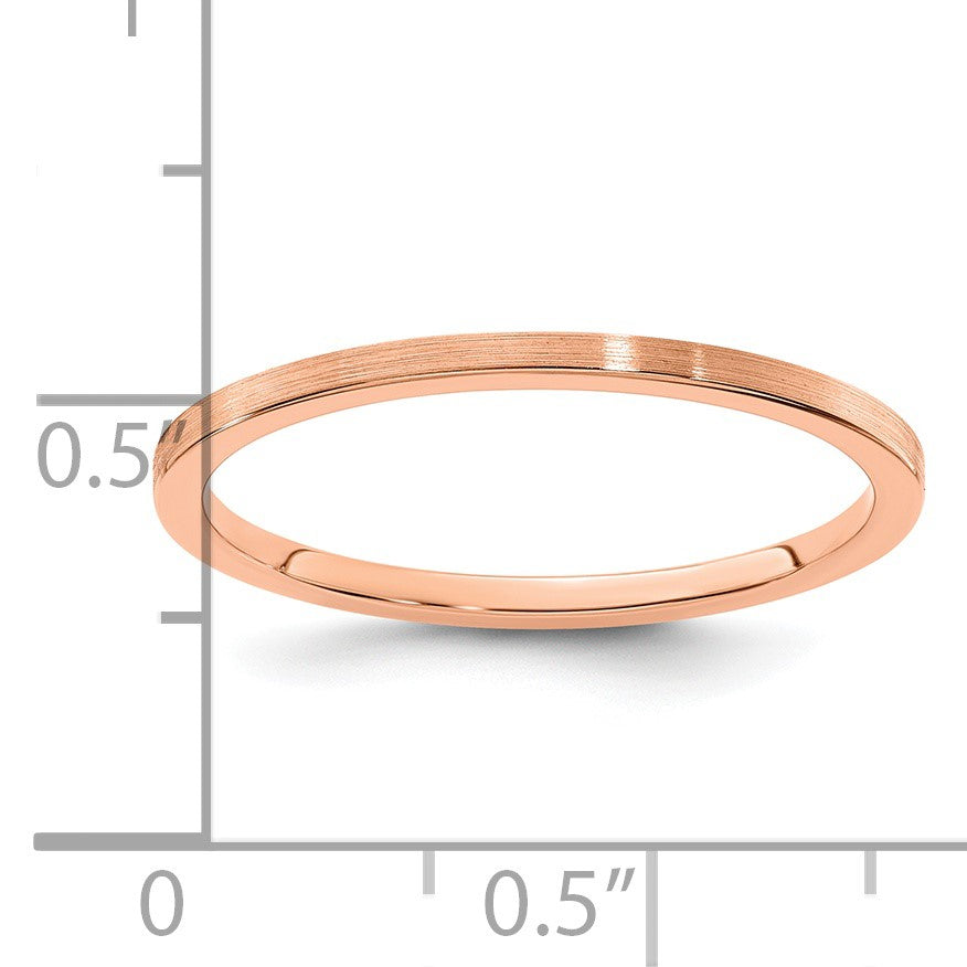 10K Roségold 1,2mm flacher, satinierter, stapelbarer Herren-/Damen-Ehering