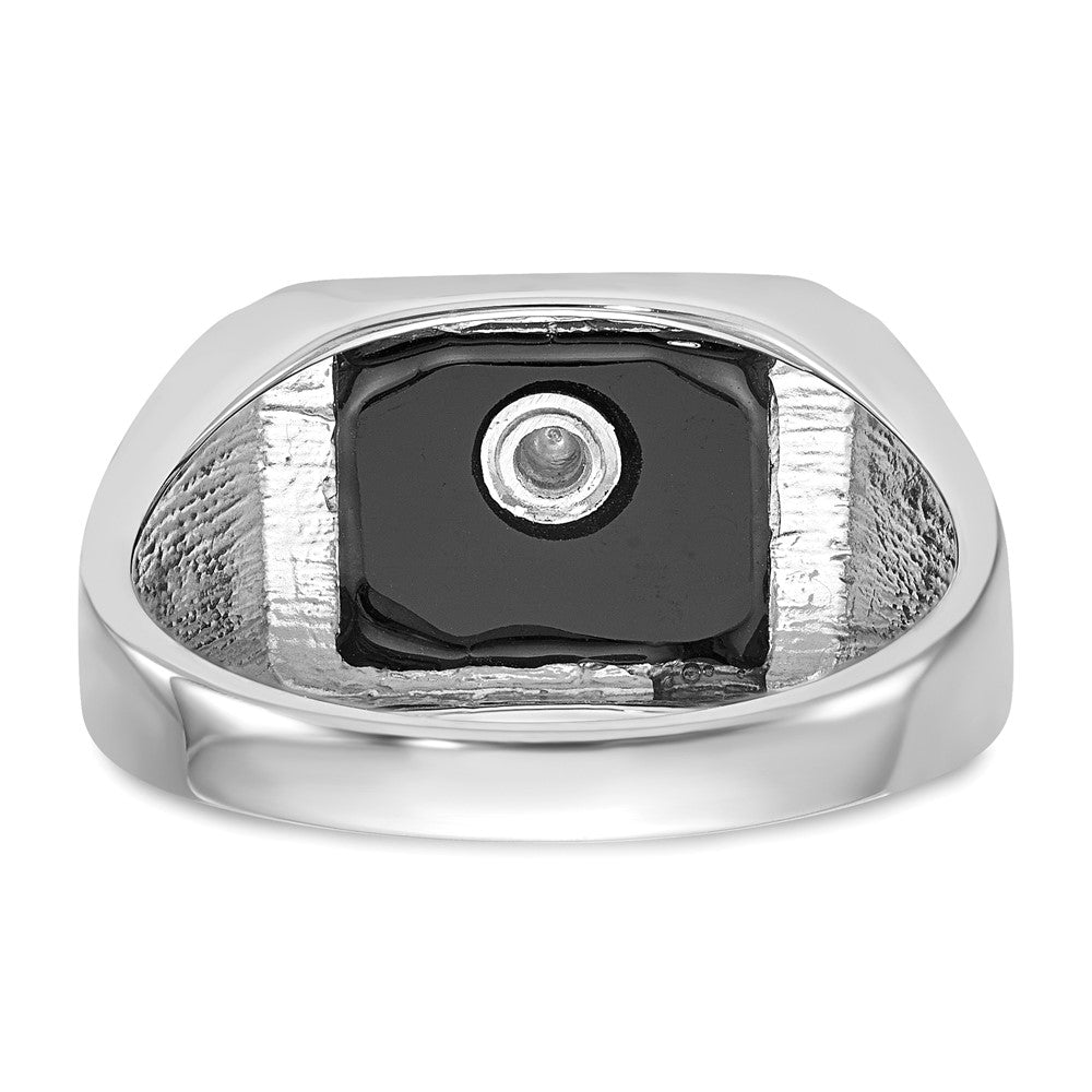 10K Weißgold Herren Poliert und Strukturiert mit Schwarz Emaille Onyx Freimaurer Ring