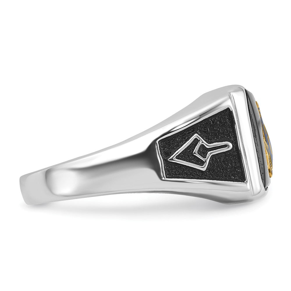 10K Weißgold Herren Poliert und Strukturiert mit Schwarz Emaille Onyx Freimaurer Ring