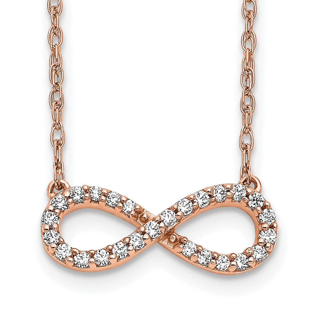 14K Roségold Poliert 1/6 Karat Diamant Unendlichkeit Symbol 18 Zoll Halskette