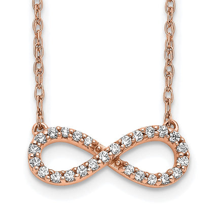 14K Roségold Poliert 1/6 Karat Diamant Unendlichkeit Symbol 18 Zoll Halskette
