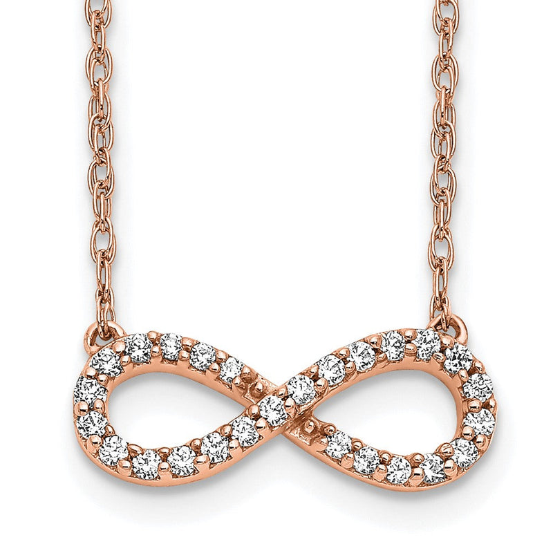 14K Roségold Poliert 1/6 Karat Diamant Unendlichkeit Symbol 18 Zoll Halskette