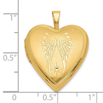 14K Gelbgold Satiniert und Poliert Engel Flügel 20mm Herz Medaillon