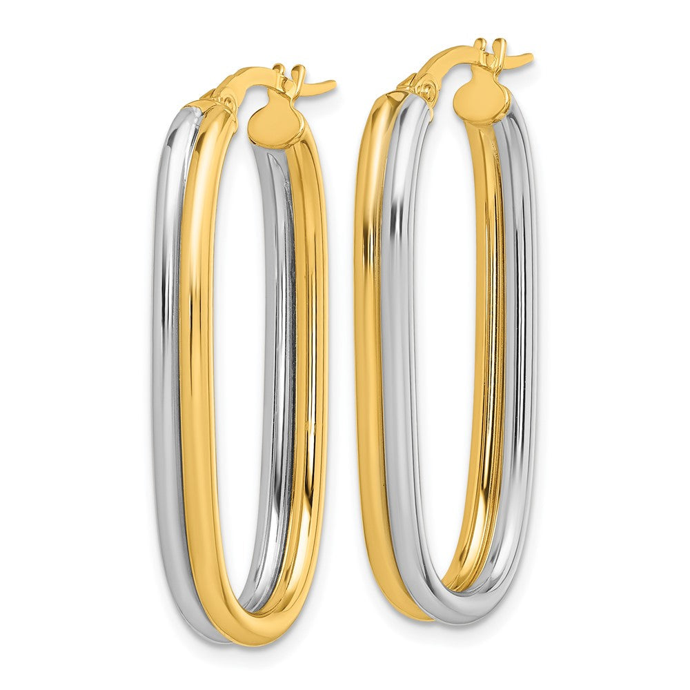 14K Gelbgold mit Rhodium Poliert 4.00mm X 33mm Oval Creolen