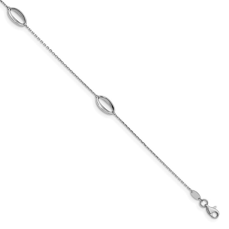 14K Weißgold Ovals 3-station 10 Zoll Plus 1 Zoll Verlängerung - Total 11 Zoll Fußkettchen