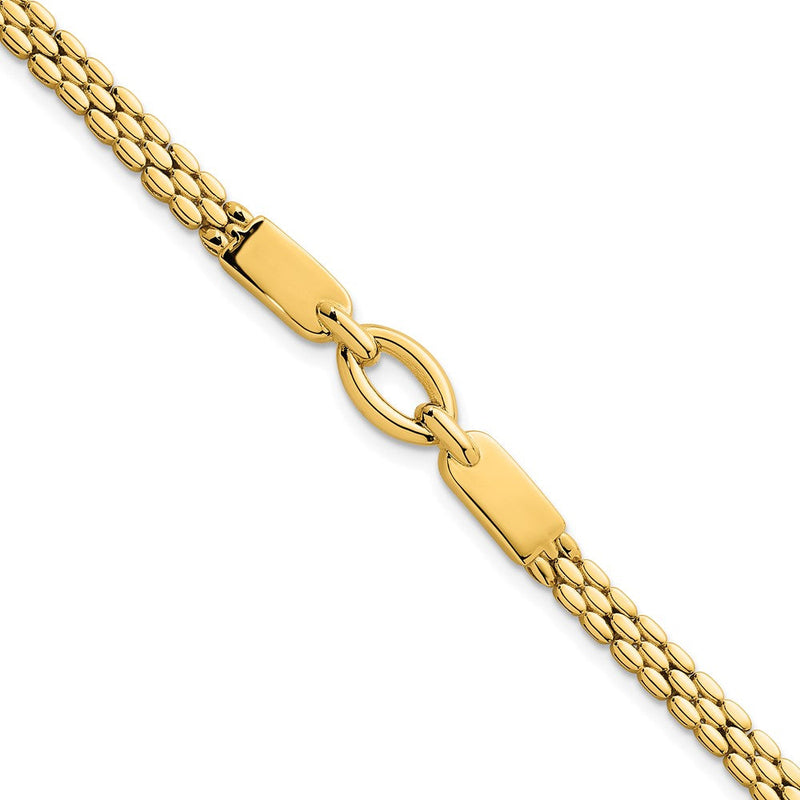14K Gelbgold Poliert Fantasie Oval Mittig Brick Glieder Gliederarmband