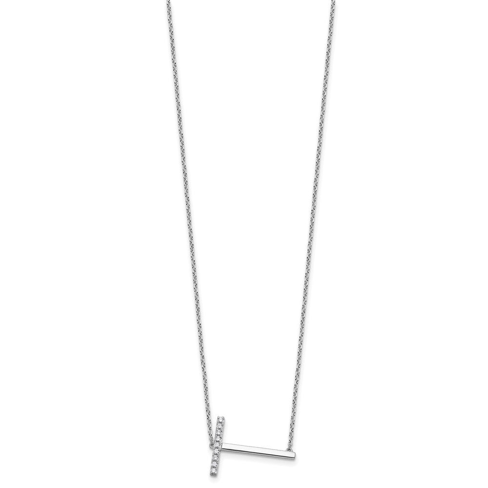14K Weißgold Seitlich Diamant Initiale T 18 Zoll Halskette