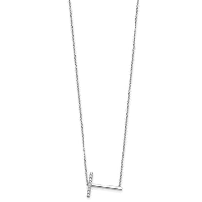 14K Weißgold Seitlich Diamant Initiale T 18 Zoll Halskette
