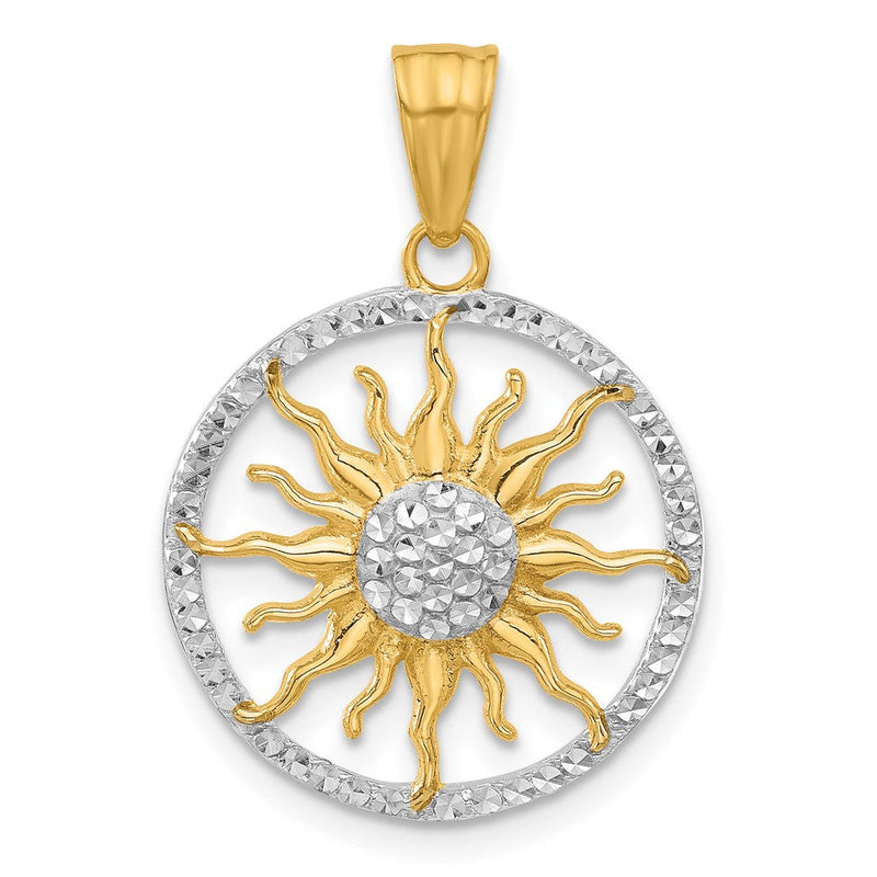 14K Gelbgold und Rhodium Anhänger "Sonne" mit Diamantschliff