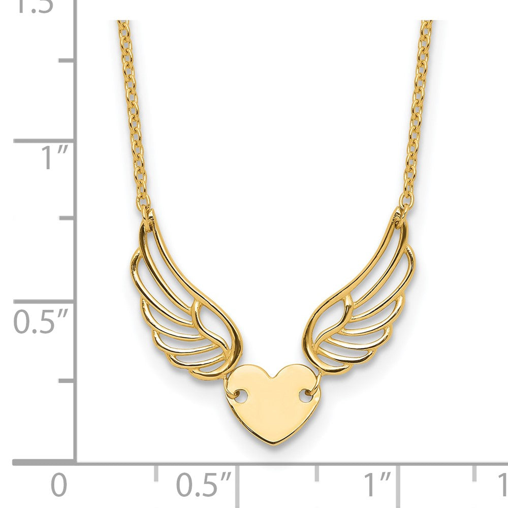 14K Gelbgold Poliert Flügel und Herz 17 Zoll Halskette