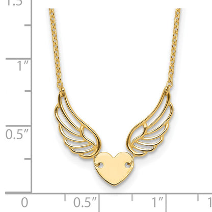 14K Gelbgold Poliert Flügel und Herz 17 Zoll Halskette
