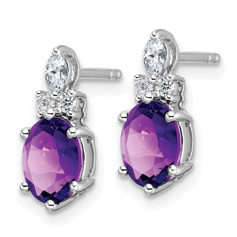 14K Weißgold Ohrstecker mit Diamanten und ovalem Amethyst (7x5 mm) – Februar-Geburtsstein
