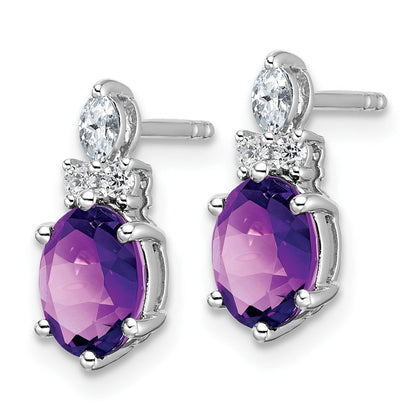 14K Weißgold Ohrstecker mit Diamanten und ovalem Amethyst (7x5 mm) – Februar-Geburtsstein