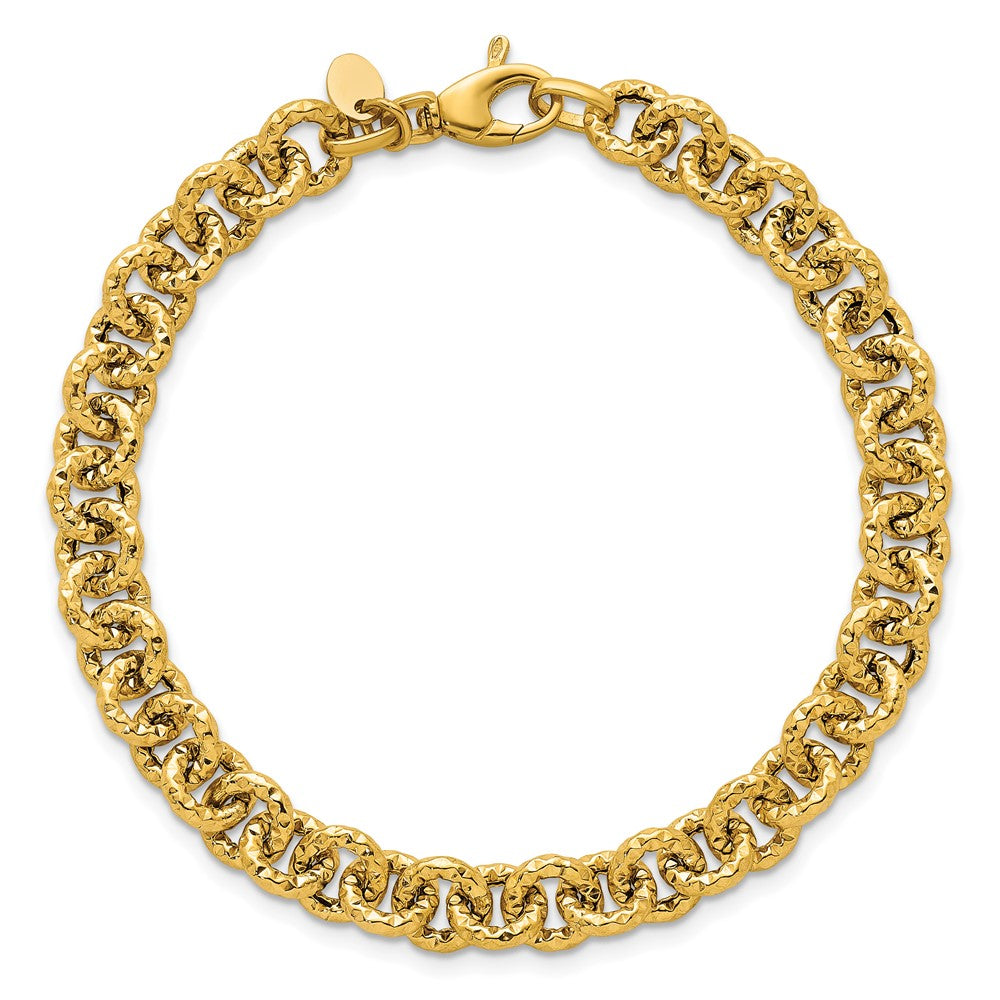 14K Gelbgold Poliert und Strukturiert 7.3mm Ankerkette Kette 7.5 Zoll Armband