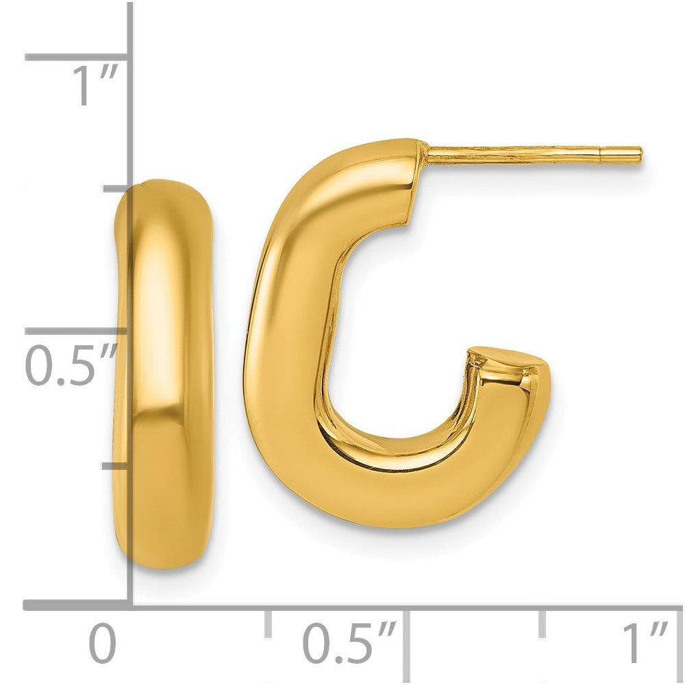 14K Gelbgold Poliert Gewölbt Oval J-hoop Ohrstecker