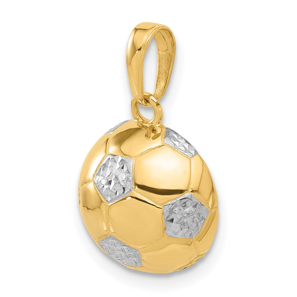 14K Gelbgold und Rhodium diamantgeschliffener gewölbter Fußball-Anhänger