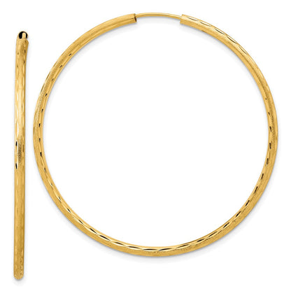 14K Gelbgold 2.00x50mm Poliert und Satiniert Diamantiert Endlos Röhre Creolen