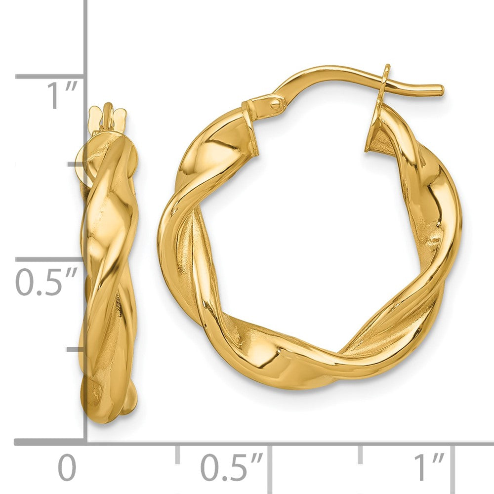 14K Gelbgold Poliert Gedreht 4.00 X 22mm Röhre Creolen