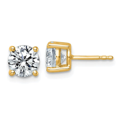 14K Gelbgold Ohrstecker mit 2,5K im Labor gezüchteten Diamanten, rund, VS+ F+, komplett gefasst, vierzackige Fassung, leichtgewichtig