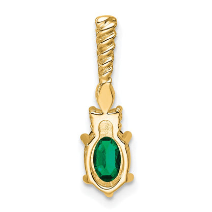 14K Gelbgold Diamant und 7x5 Oval May/im Labor Erzeugt Smaragd Gedreht Kette Anhänger