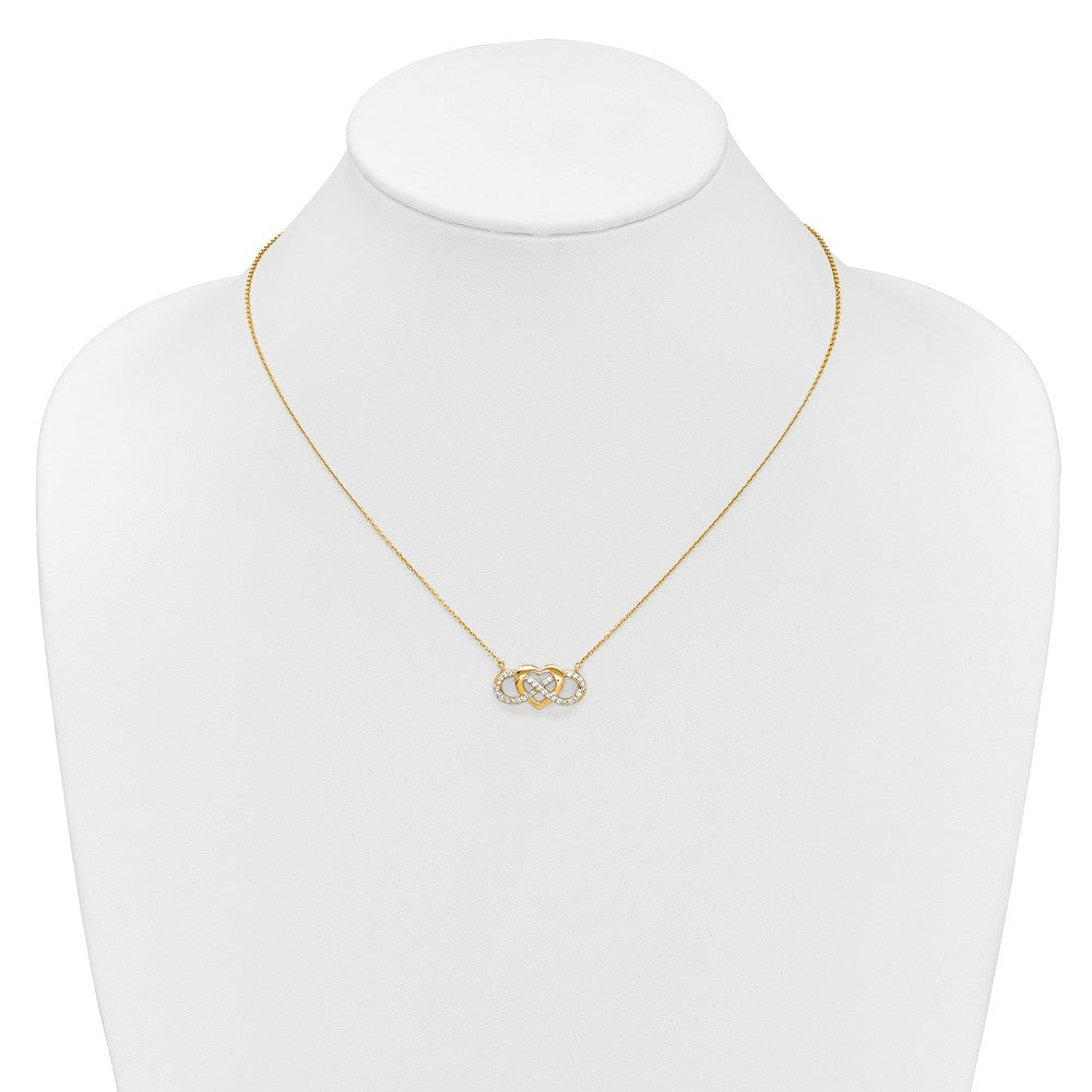 14K Gelbgold Poliert 1/5 Karat Diamant Unendlichkeit mit Herz 18 Zoll Halskette
