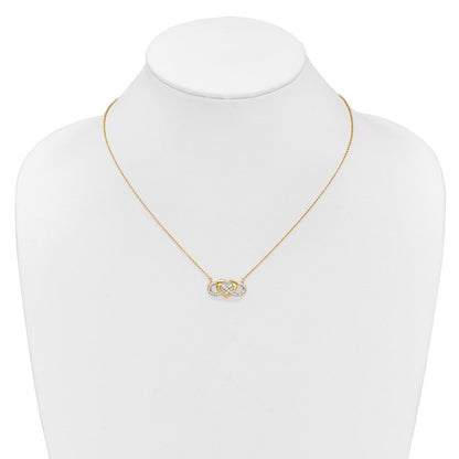 14K Gelbgold Poliert 1/5 Karat Diamant Unendlichkeit mit Herz 18 Zoll Halskette