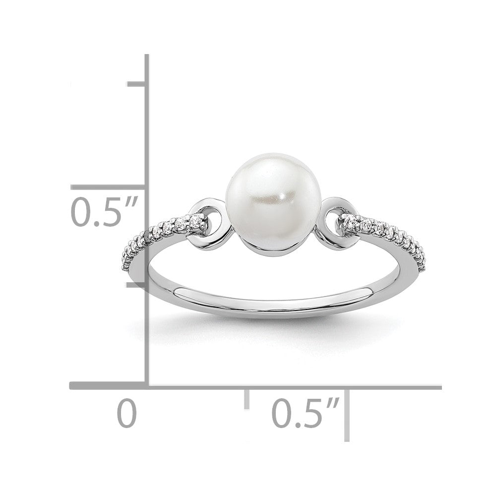 14K Weißgold Fashion-Ring mit Diamant und Perle, poliert