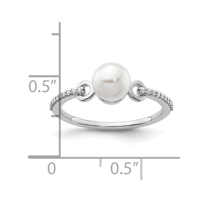 14K Weißgold Fashion-Ring mit Diamant und Perle, poliert