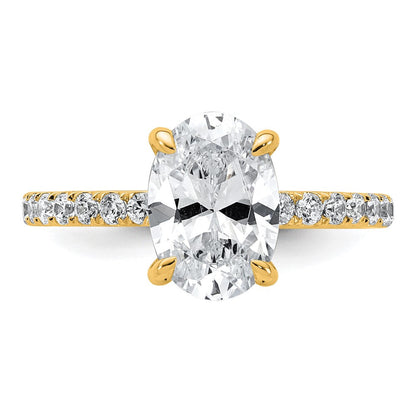 14K Gelbgold Verlobungsring mit 2,625 ct. zertifiziertem, im Labor gezüchtetem Diamant, VS/SI+ G+, Oval, Solitär mit Flair