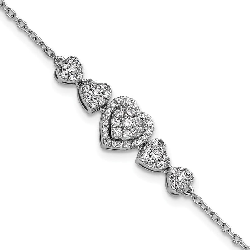 14K Weißgold Poliert Komplett 5/8 Karat Diamant Herzen 7 Zoll Armband mit 1 Zoll Verlängerung