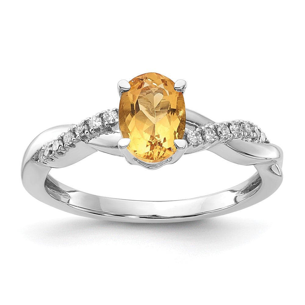 14K Weißgold 7x5 Oval November/citrine und Diamant Größe 7 Ring