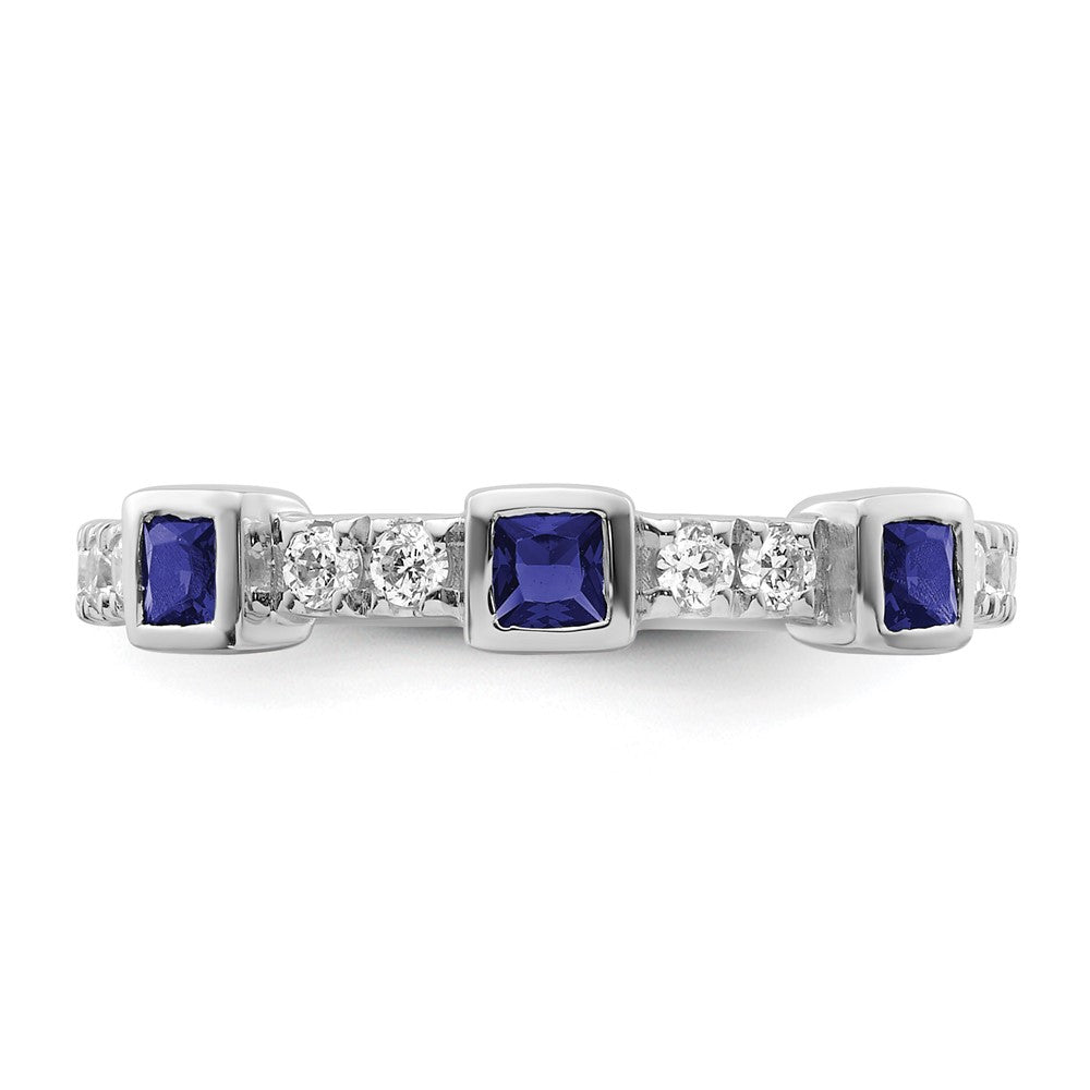 14K Weißgold Poliert Diamant und Saphir Mode Ring