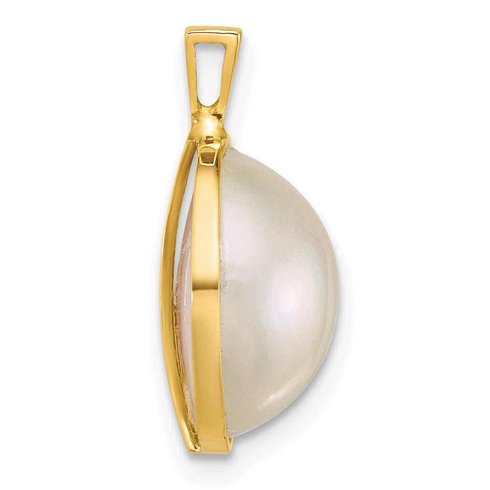 14K Gelbgold 12-13mm Rund Salzwasser Zucht Mabe Perle Anhänger