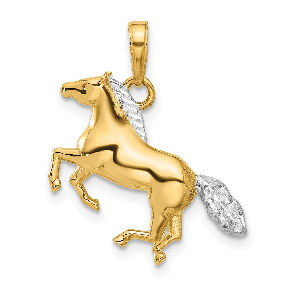 14K Gelbgold und Rhodium Diamant-geschliffener 3-D Pferd-Anhänger