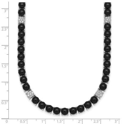 Sterlingsilber Rhodiniert Poliert Pavé Zirkonia und Onyx 17 Zoll mit 3 Zoll Verlängerung Halskette