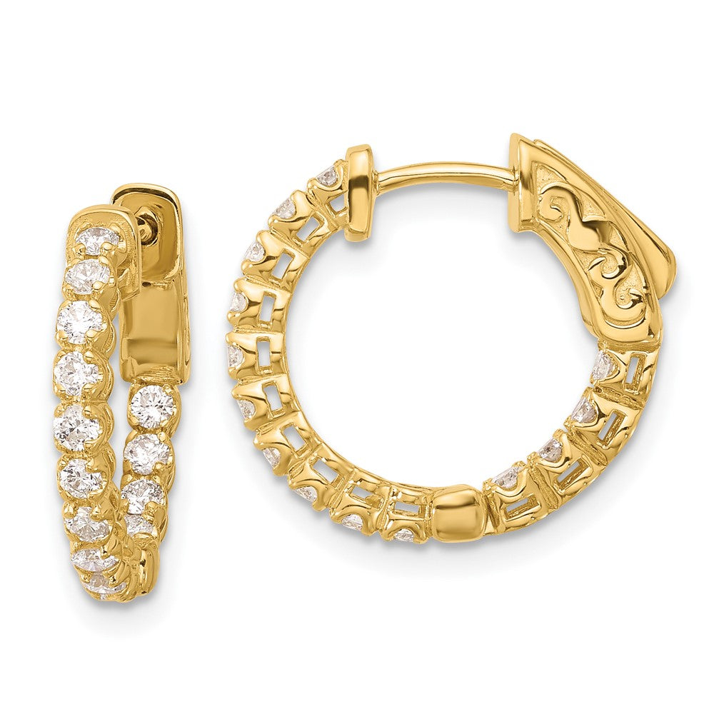 14K Gelbgold.56 Karat Diamant In/out Creole mit Sicherheits Verschluss Ohrringe