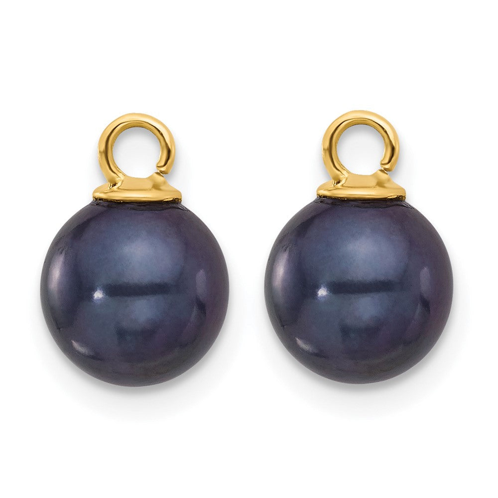 14K Gelbgold 7-8mm Schwarz und Süßwasser Zuchtperle Removable Hängend Creolen