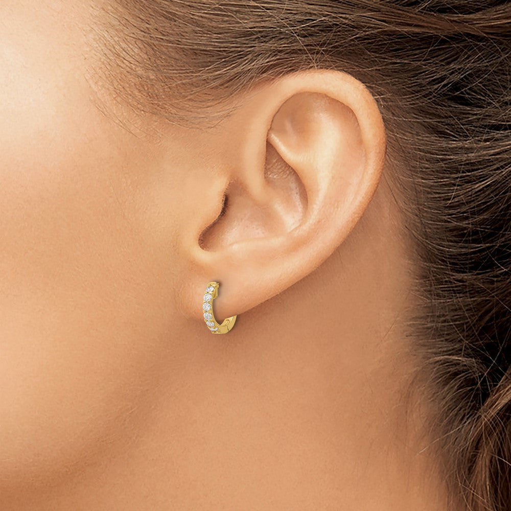 14K Gelbgold.42 Karat Diamant Rund Creole mit Sicherheits Verschluss Ohrringe