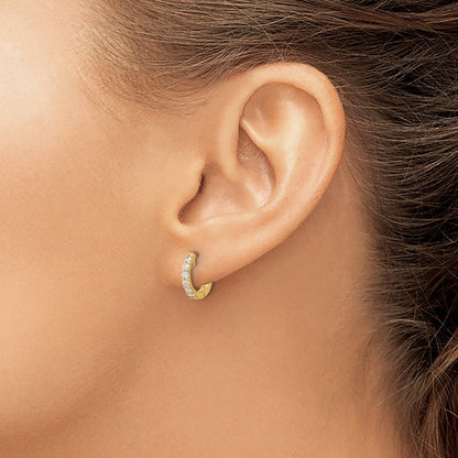 14K Gelbgold.42 Karat Diamant Rund Creole mit Sicherheits Verschluss Ohrringe
