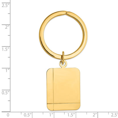 14K Gelbgold Gerillt Rechteck Plättchen Key Ring