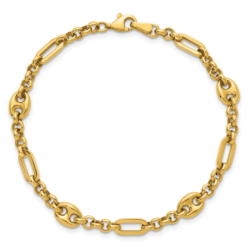 14K Gelbgold Poliert 4.6mm Fantasie Multi-link Gliederarmband