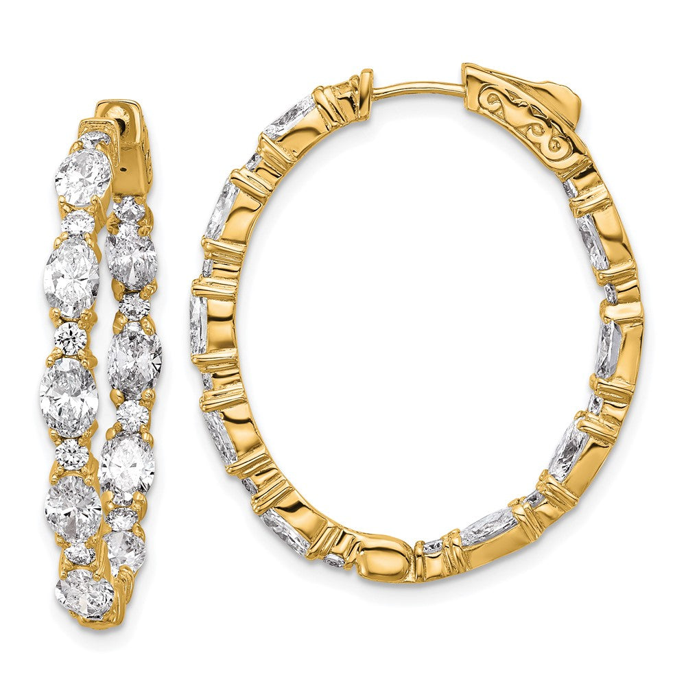 14K Gelbgold zertifizierte Creolen mit Oval- und Rundschliff-Diamanten innen/außen, VS/SI FGH