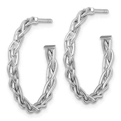14K Weißgold Rhodiniert Poliert Geflochten Braid 3 X 24mm C-hoop Ohrstecker