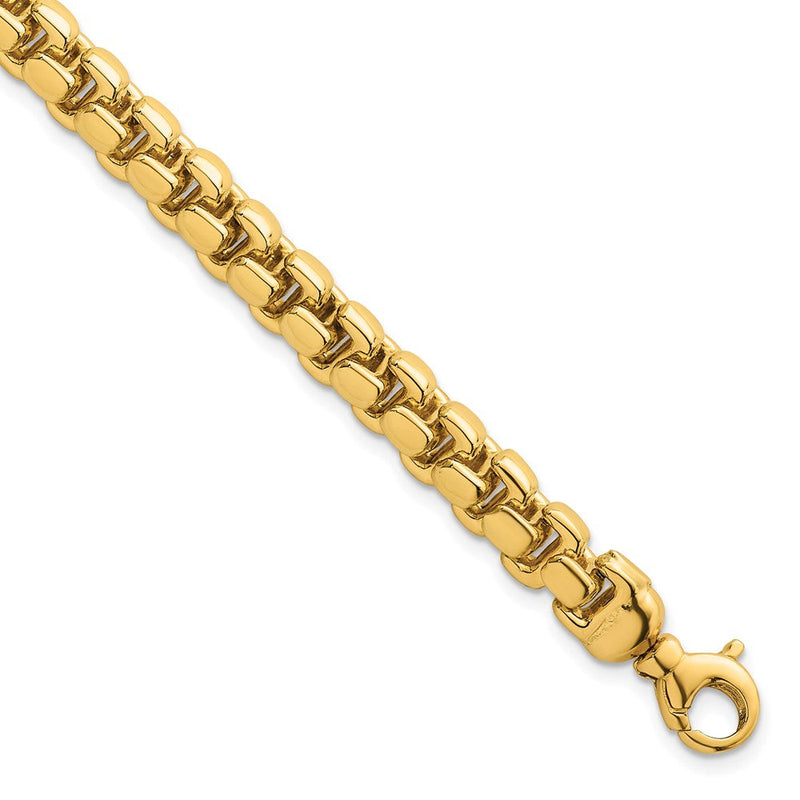 14K Gelbgold Poliert 7.5mm Fantasie Abgerundet Venezianer Glieder 8 Zoll Armband
