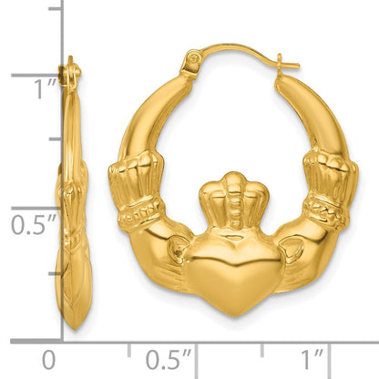 14K Gelbgold Poliert 24.00mm Claddagh Hohl Creolen