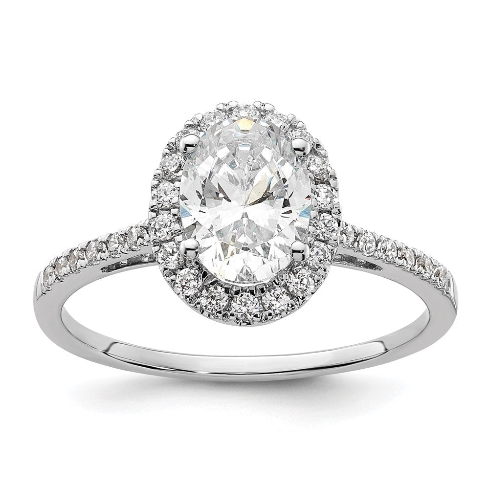14K Bicolor Gold Bicolor Heiligenschein (holds 1.5 Karat (8x6mm) Oval Mittig) 1/3 Karat Diamant Halbfassung Verlobungsring