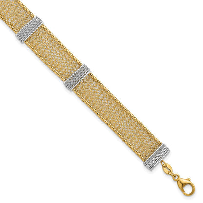 14K Bicolor Gold Bicolor Strukturiert 10.6mm Netz 6.75 Zoll Armband Plus 1 Zoll Verlängerung