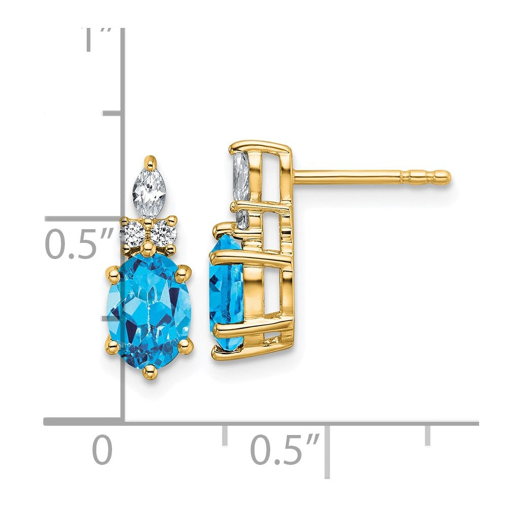 14K Gelbgold Ohrstecker mit Diamanten und ovalem 7x5 mm Dezember-/Blautopas