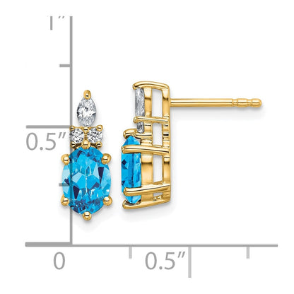 14K Gelbgold Ohrstecker mit Diamanten und ovalem 7x5 mm Dezember-/Blautopas