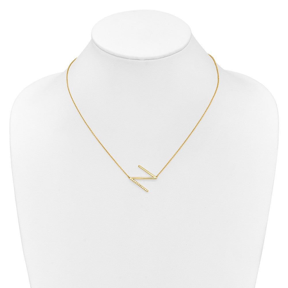 14K Gelbgold Seitlich Diamant Initiale N 18 Zoll Halskette